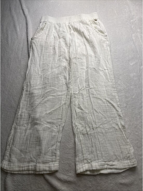 Rip Curl Pants - Rip Curl White cotton Wide Leg Pants with Textured Fabric L (2367)